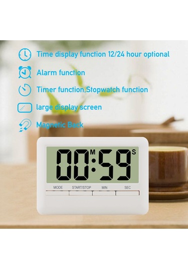 Aubyhe Beyaz Dijital Alarm Saat - Zaman Gösterimi, Alarm Ve Geri Sayım Fonksiyonları İle 3'ü 1 Arada
