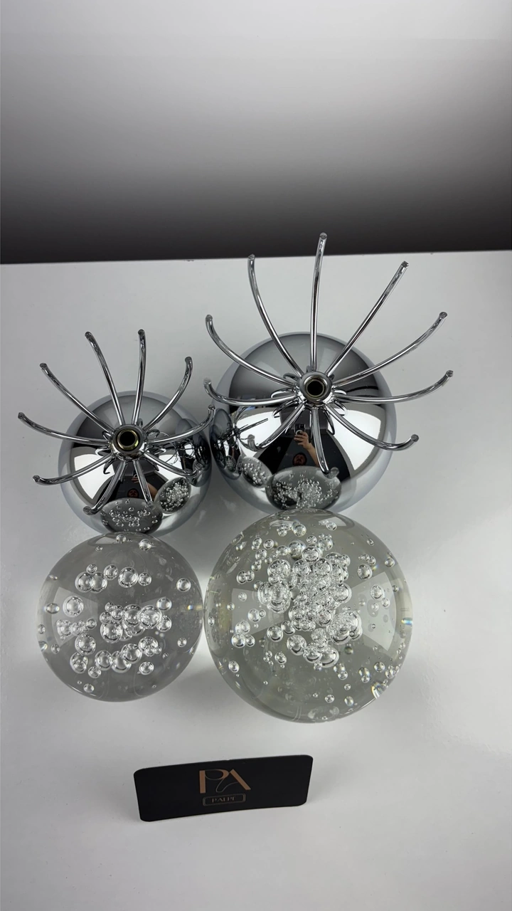 Krom 2'li Kristal Dekoratif Obje Biblo Süs Eşya Salon Aksesuar Tv Sehpa Masa Konsol Ofis Salon Dekor