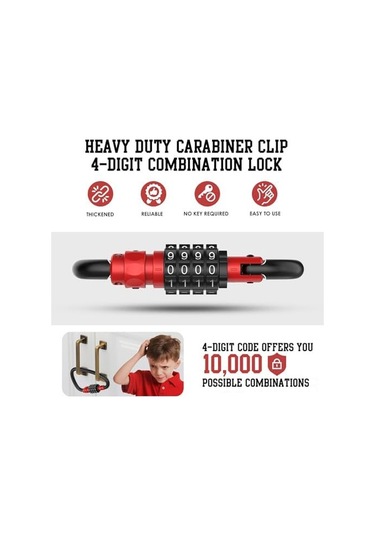 Moveevo Kırmızı Çok İşlevli Taşınabilir Montaj Kilit, Bisiklet-elektrikli Araç-kask-koli İçin Şifreli Askı Kilit