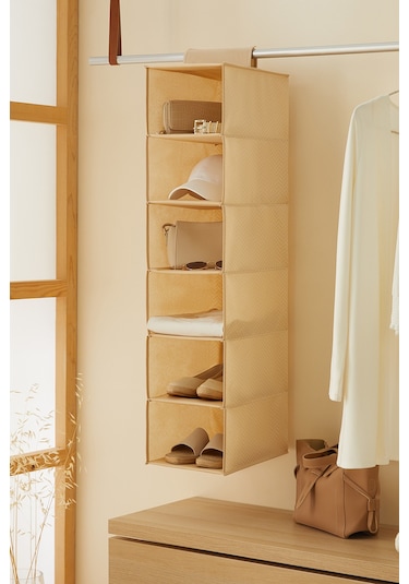 Ocean Home Textile 6 Katlı Bej Balıksırtı Dolap İçi Düzenleyici 21 x 30 x 95 cm