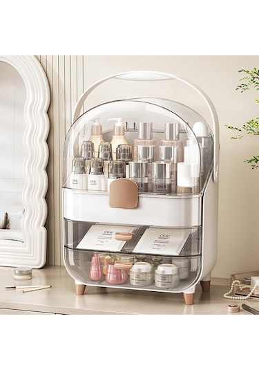 Makyaj Kozmetik Organizeri Şeffaf Kapak 2 Çekmeceli Kozmetik Düzenleyici Organizer Krem