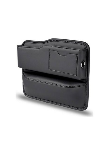 Araç Koltuk Aralığı Dolapçığı - Deri Ahşap Organizer - Siyah Araç Çekmecesi