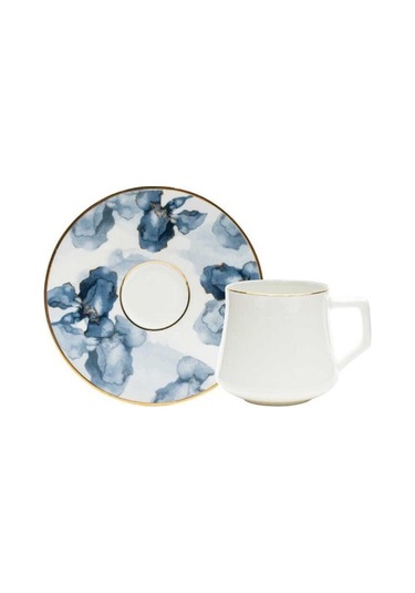 Evaliza Buket Mavi Çiçek 130ml 6 Kişilik Double Kahve Fincan Takımı Mavi