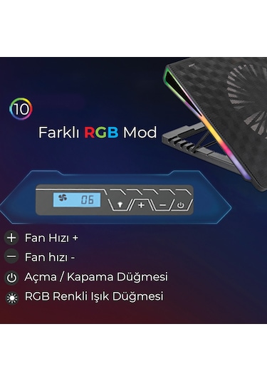 Bix BX-CP01G RGB Aydınlatmalı Dijital Kademeli Gaming Notebook Soğutucu