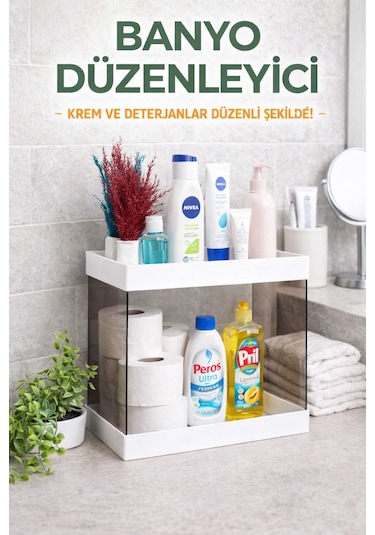 Banyo Mutfak Kozmetik Düzenleme Rafı Çok Amaçlı Organizer Beyaz