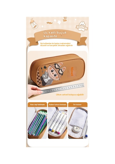 İlkokul Öğrencilerinin Labubu Çizgi Film Çift Katlı Basit Büyük Kapasiteli Kalem Kutusu Pembe