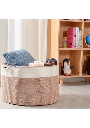 Shahbaz Özel Pamuklu Jüt Battaniye Sepeti Hasır Oyuncak Sepeti Jüt Çamaşır Sepeti 40-30 Hasır