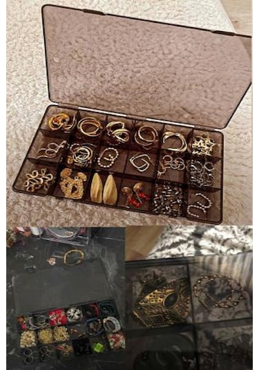 Bayev 3 Adet Füme 18 Bölmeli Kolye Yüzük Kapaklı Takı Kutusu Dikiş Kutusu Organizer İlaç Kutusu