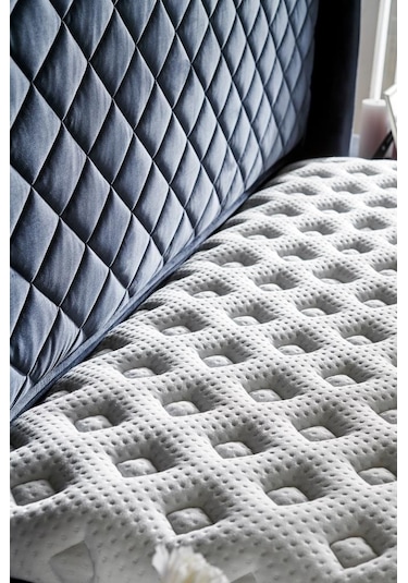 Baklava Lüks Yatak Baza Ve Başlık Seti 180x200 Cm Çift Kişilik Çok Sert Yatak Antrasit Baza Başlık