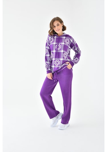 Ftz Women Kadın Dama Desenli İkili Takım Mor 20604-mor Mor