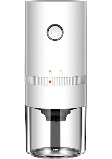 Hfambition 6 Kademeli Usb Şarjlı Portatif Kahve Değirmeni - Seramik Bıçaklı, Otomatik Durdurma, Beyaz Renk Beyaz