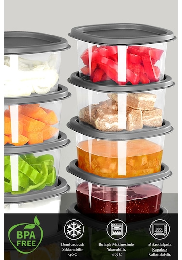 6'lı Kapaklı Kahvaltı Seti - Kahvaltılık Saklama Kabı Seti 210 Ml - Gri