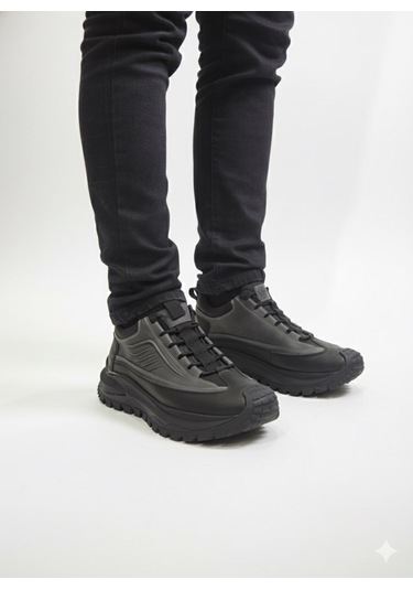 Voyager Lastik Bağlı Kanat Baskı Model Kısa Boğazlı Erkek Bot M434 Siyah Gri