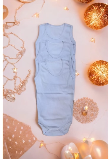 Bebek Basic Ribana Bisiklet Yaka Fitilli 3lü Atlet Body -mavi Mavi