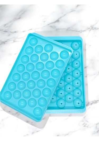 Küre Buz Kalıbı Kapaklı 33 Bölmeli Yuvarlak Buz Kalıbı Sunum Buzu Mavi