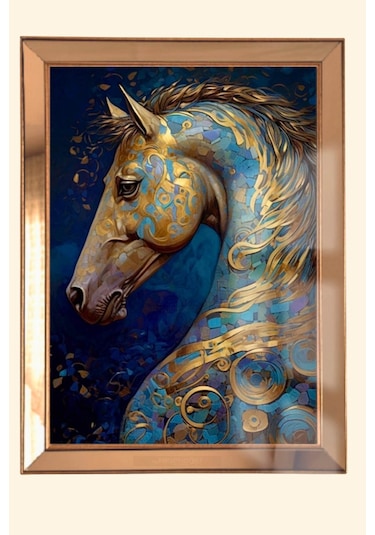 Gold 3d Gold Blue At Cam Aynalı Çerçeve Tablo