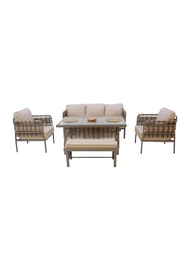 Liora Üçlü Rattan Bahçe Oturma Grubu 3+1+1+sehpalı Bahçe Takımı