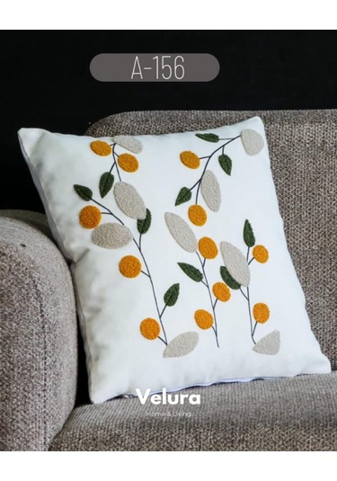 Dekoratif Kırlent & Pinterest Kırlent & Keten Kumaş - Nakış İşleme & A156 Turuncu - Beyaz