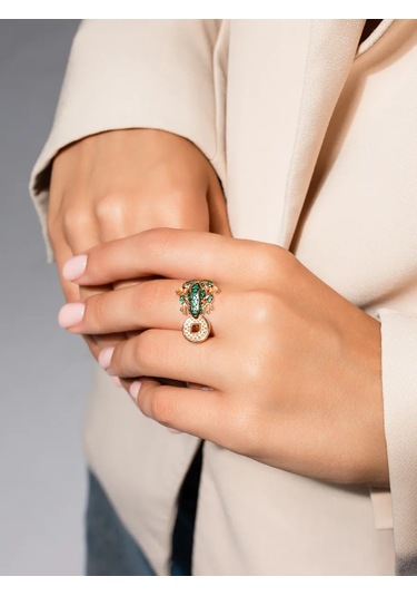 Lamponi 925 Ayar Gümüş, Taşlı Kurbağalı Yaldızlı Yüzük 299347999 Altın