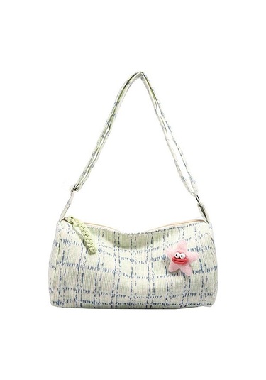 Moda Kore Tarzı Ekose Küçük Kare Çanta 2024 Yeni Moda Stil Kadife Büyük Kapasiteli Kadın Omuz Crossbody Çanta Yeşil 482925 Açık Mavi