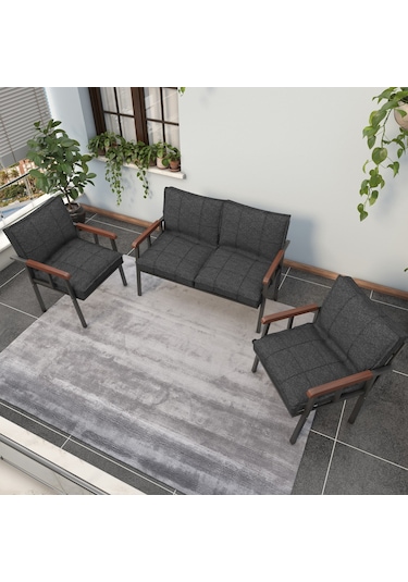 Modern Balkon, Bahçe, Cafe, Metal Kanepe Koltuk Takımı , Bahçe Mobilyası, 211 - Antrasit Koyu Gri