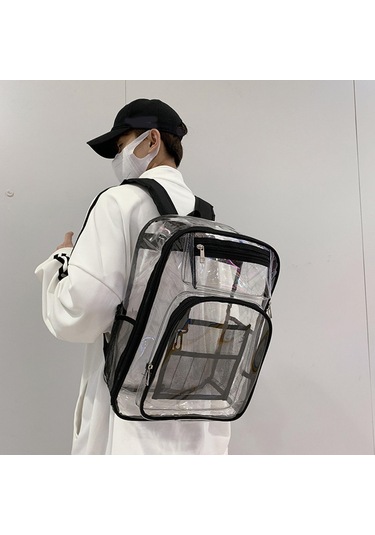 Homyl Spor Erkekler Için Şeffaf Sırt Çantası 2 Yollu Zip Siyah