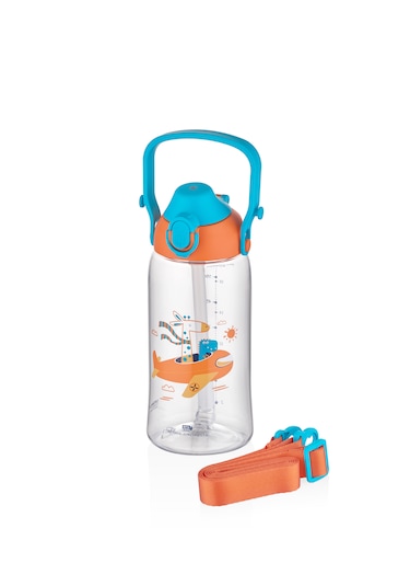 Uzspace Yeni Koleksiyon Askılı Kulplu Pipetli Tritan Çocuk Su Matarası Turuncu 500 ML