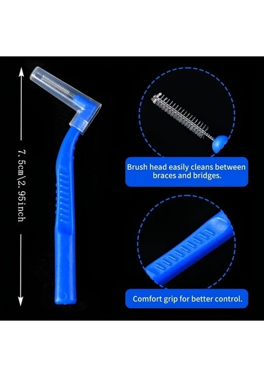 Willowhaven 7 Karakter L Şekilli Diş Arası Fırçası 0.4mm Beyaz Orta Sert Nayon Kıllar Ergonomik Sap