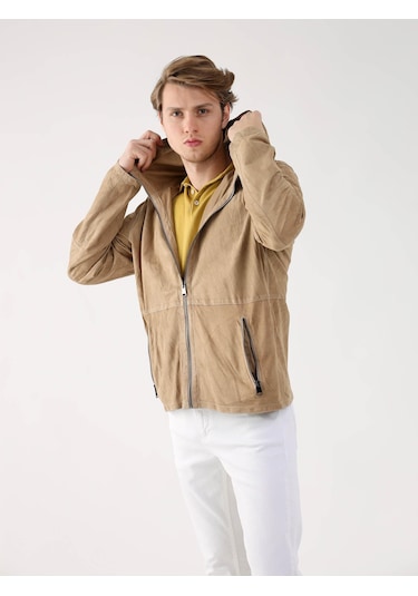 Dufy Bej Erkek Regular Fit Düz Kapüşonlu Mont - 96319-bej Bej