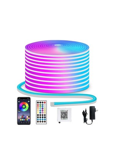 Gajeena 5m 300 Led Rgb Neon Işık Şeridi, Ip65 Su Geçirmez, Müzik Senkronu, Uygulama/kumanda Kontrol, İç/harici Kullanım, 24v Enerji Verimli Çok Renkli