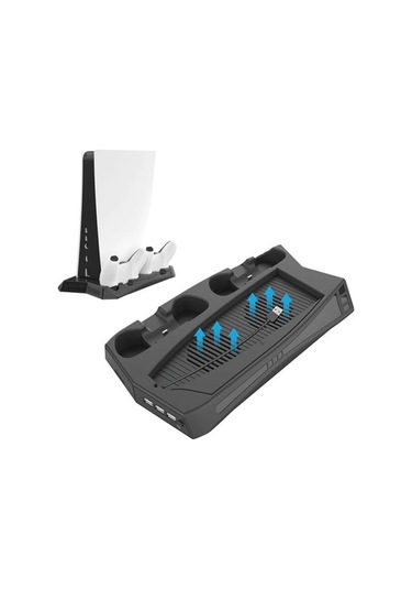 Ps5 Standart Kasa Cdli Ve Dijital Sürüm Uyumlu Fanlı Şarj İstasyonlu Soğutucu Stand + Oyun Standı Siyah