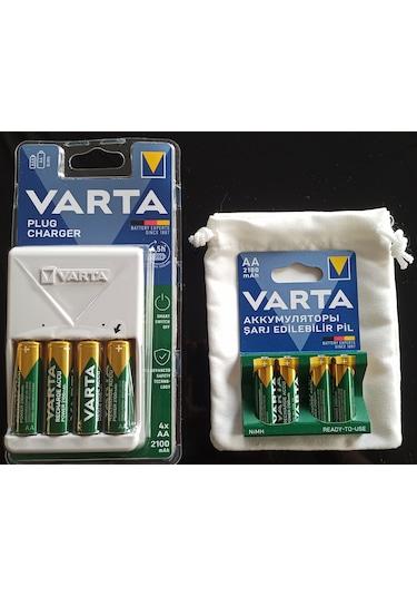 Varta Plug  Şarj Cihazı+8x2100mAh AA Şarjlı Kalem+ÇANTA