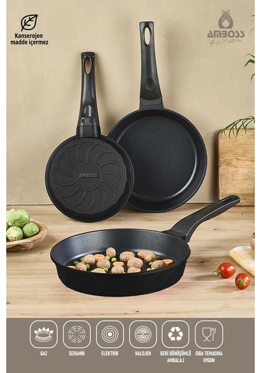 Vento Döküm Titanyum Kaplama 3 Parça Tava Seti - Siyah Siyah