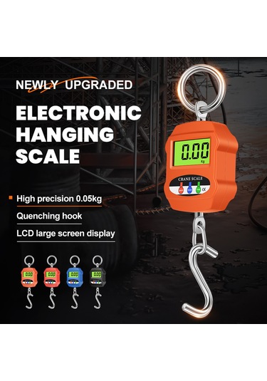 Skycity 300kg Endüstriyel Plastik Asma Terazi, Mavi Arka Işık Lcd, 3 Ölçüm Birimi Kg, Lb, N , Oranj, Akıllı Taşınabilir Kanca Terazi