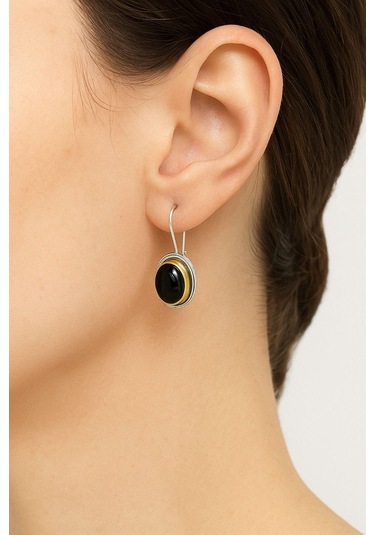 Sarma Serisi Siyah Oniks Taşlı El İşi Kadın Otantik Gümüş Küpe Gümüş