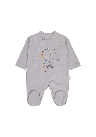 Albimini Minidamla Zürafa Nakış Çıtçıtlı 1-6 Ay Tulum - Gri