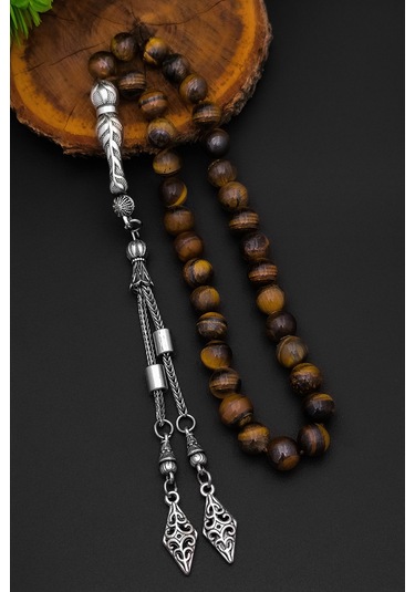 Kaplangözü Tesbih Erkek Doğal Taş Kaplangözü Tesbih 8 Mm Bt032 Kahverengi - Siyah