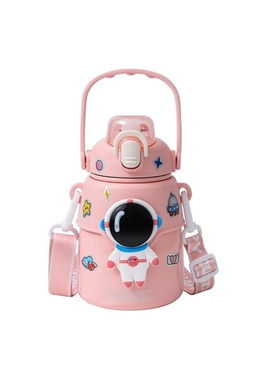 Maoyaya 850ml Astronot Karikatür Paslanmaz Çelik Taşınabilir Kayışlı Çocuk Su Şişesi Izoleli Sumor Mor Mor