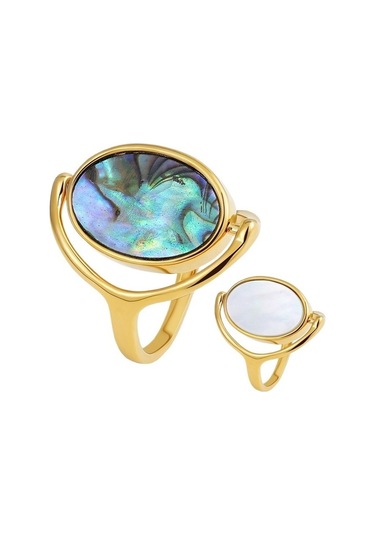 Soulader Şans Getiren Çift Yüz Desenli Doğal Sedef Kabuğu Kadın Yüzük Modelleri Mavi