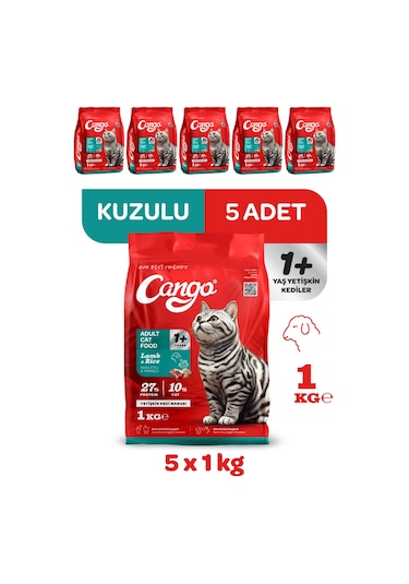 Cango Yetişkin Kedi Maması Kuzu Etli 1 Kg 5'li
