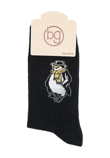 Erkek Pamuklu Özel Desenli Dikişsiz Yumuşak Dokulu Terletmez Rahat Esnek Soket Çorap Siyah-penguen