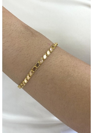 14 Ayar Altın İnce Pullu Zincir Bileklik 4,5 Mm Sarı Sarı Altın