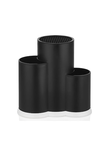 Bayev Rita Tezgah Üstü Bölmeli Kaşık Bıçak Standı - Siyah Kaşıklık Bıçaklık Düzenleyici Organizer -