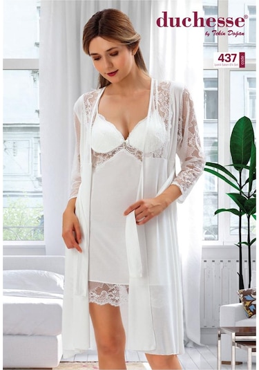 Duchesse 437 Çeyizlik Dantelli Saten 6'lı Set -ekru Ekru