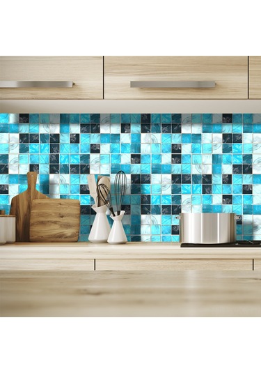 Vkemall 19 Adet/set Suya Ve Yağa Dayanıklı Otomatik Yapışkan Mozaik Duvar Stickerları - Mutfak, Banyo, Duvar Dekoru Renkli Pvc Dıy Yapistirici Mosaik