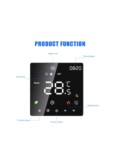 Hfambition Siyah Akıllı Su Radyatörü Termostati: Ses Kontrol, Wifi Uzaktan Erişim, Dokunmatik Renkli Ekran, Otomatik/manuel Mod, Ip20 3a