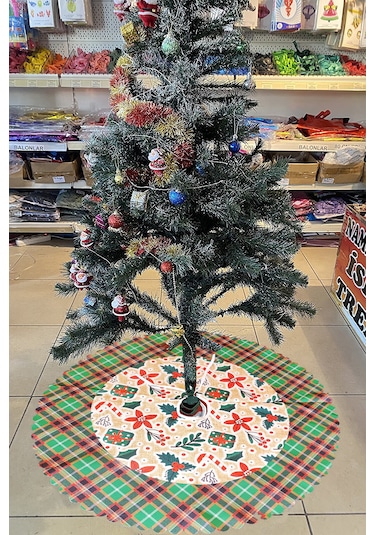 Yılbaşı Kırmızı Kokina Desenli Ağaç Eteği Yeni Yıl Çam Ağaçı ...