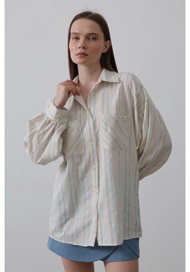 Gömlek - Bej Mavi Karışık