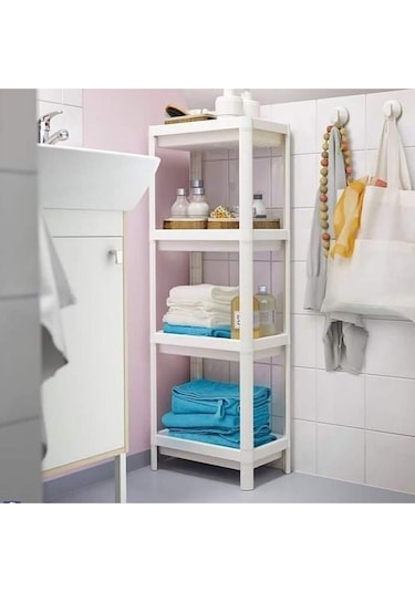 Omaş Household Product Beyaz Banyo Rafı, Organizer Raf, Çok Kullanışlı Raf Ünitesi