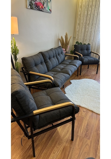 Modern Style Home Modern Avcılar Balkon, Bahçe, Cafe - Metal Kanepe Koltuk Takımı - 3+1+1 Antrasit Modernk034 Antrasit